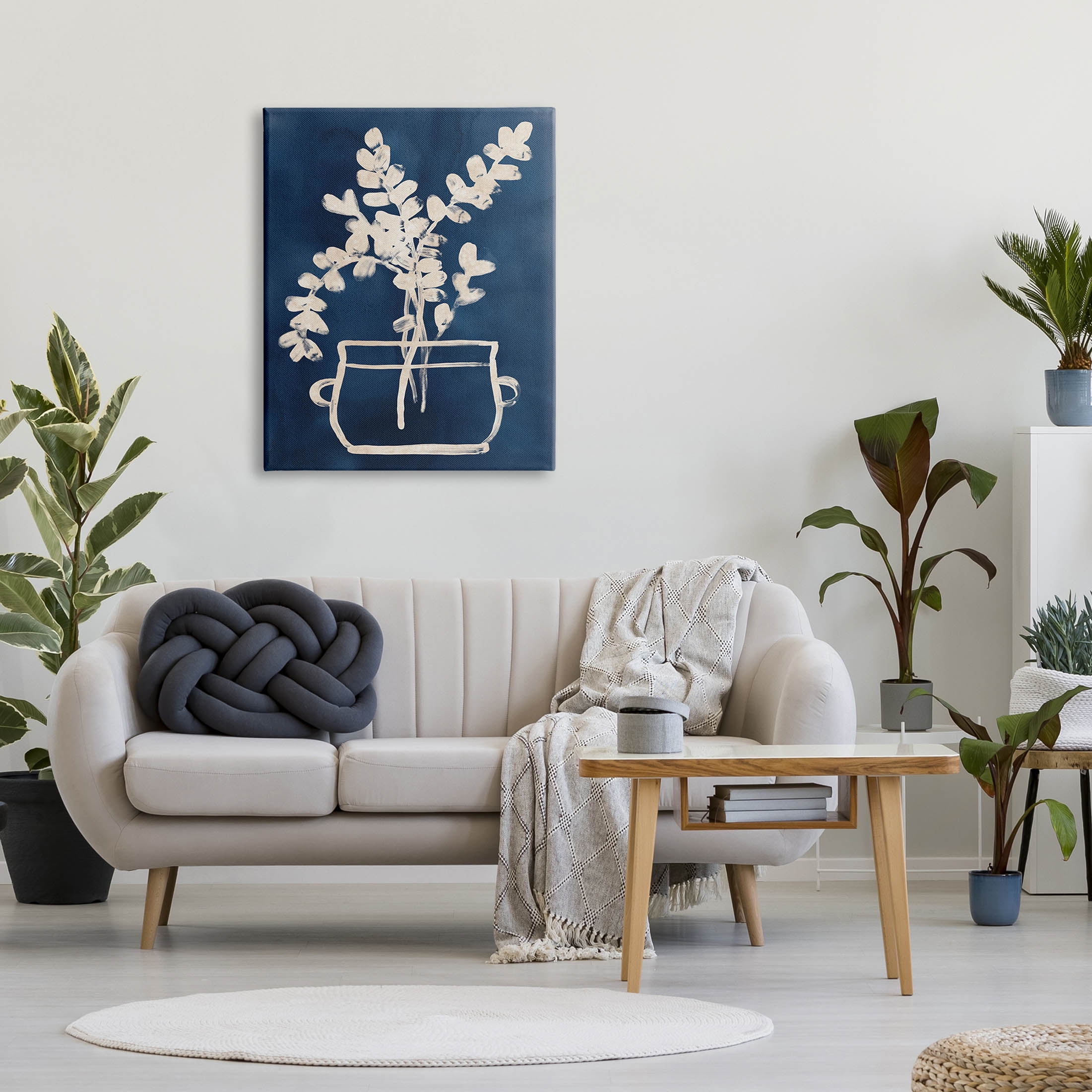 Stupell Industries Blue Plant Herbs Outline Graphic Art Gallery Wrapped Canvas Print Wall Art, Design by June Erica Vess
