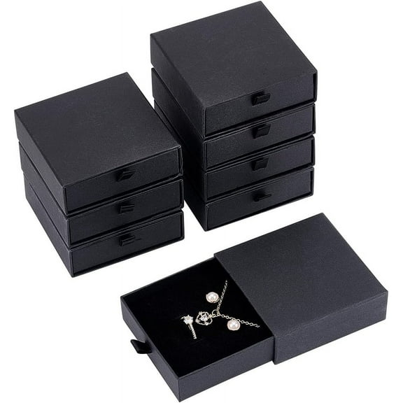 8 Pack Cardboard Jewelry Boxes 3.5x3.5x1 Inch Black Jewelry Gift Boxes Drawer Paper Boxes Packaging for Bracelets Earrings Necklaces Jewelry Gift