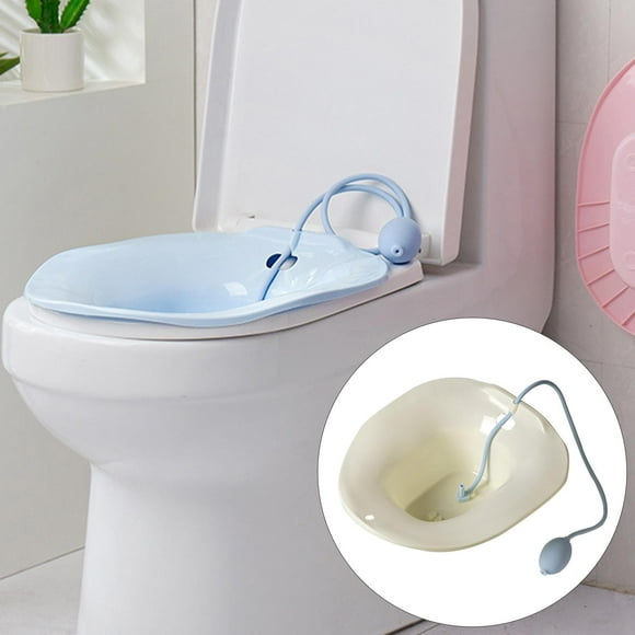 Baosity Foldable Sitz Bath Toilet Seat with Flusher Commode Chair for Perineal Beige