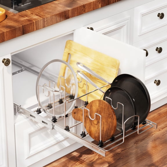 STORING Pull Out Cabinet Organizer 11" W X 22" D, Slide Out Drawers for kitchen organizers and storage, Capacity Heavy Duty Caddy, Shelves Chrome-Plated, Pantry