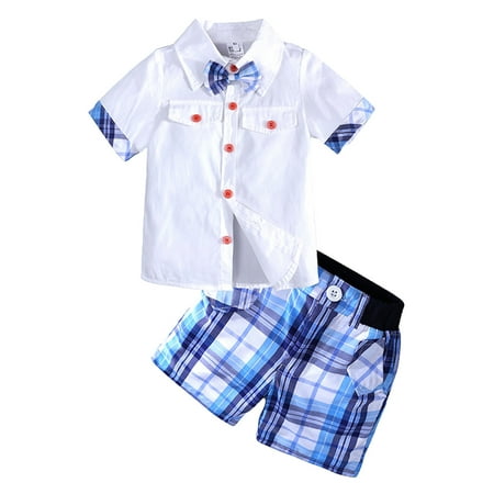 

Toddler Boy Kids Fashion Tie T Shirt Short Sleeve Plaid Shorts Clothing Outfits&Set