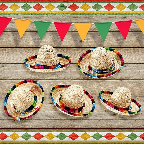 5Pcs Mexican Straw Hats Natural Straw Sun Hats Adjustable Straw Hats for Carnival Party Decoration
