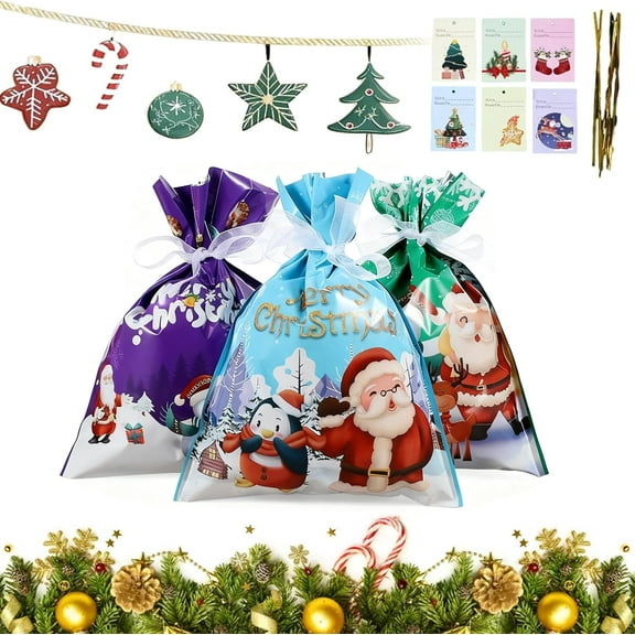 30 Pcs Merry Pouch Christmas Drawstring Bags, Merrypouch Christmas Drawstring Tie Gift Bag, For Gifts Present Wrapping, With 30 Greeting Cards (30 sets (each with 3 pieces))