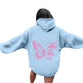 thumbnail image 4 of Womens Oversized Hooded Sweatshirt Pink Ribbon Graphic Long Sleeve Cancer Awareness Hoodies Fall Fashion Tops 2025, 4 of 5