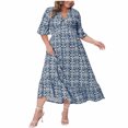 thumbnail image 5 of Liquidation d'Été 2025! Robe Grande Taille pour Femmes, Robe d'Été en Liquidation pour Femmes, Mode Sexy d'Été pour Femmes Grande Taille Imprimée Manches Courtes Col en V, 5 of 5