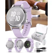 Garmin Lily 2 Active 38 mm Women Stylish GPS Smartwatch Silver & Purple Jasmine w White EarBuds