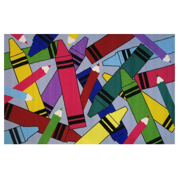 Fun Rugs Rectangle Multi-Colored Crayons & Pencils Nylon Kids Rug