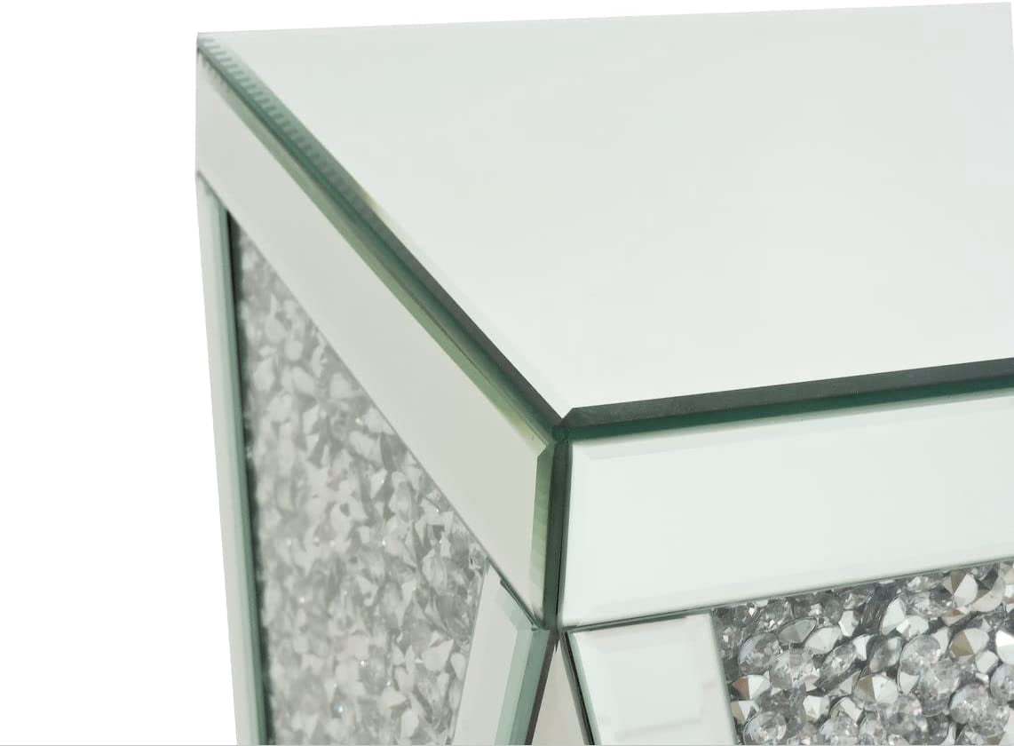 Pregaspor Silver Mirrored End Table, Crystal Inlay Side Table Accent Table, Small Mirrored Coffee Table for Living Room, Bedroom, Corner, 22" H