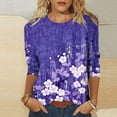 thumbnail image 2 of DDAPJ pyju Boho Tops for Women Summer 3/4 Sleeve T-shirts Dressy Casual Floral Blouses Ofertas Flash Purple XL, 2 of 6
