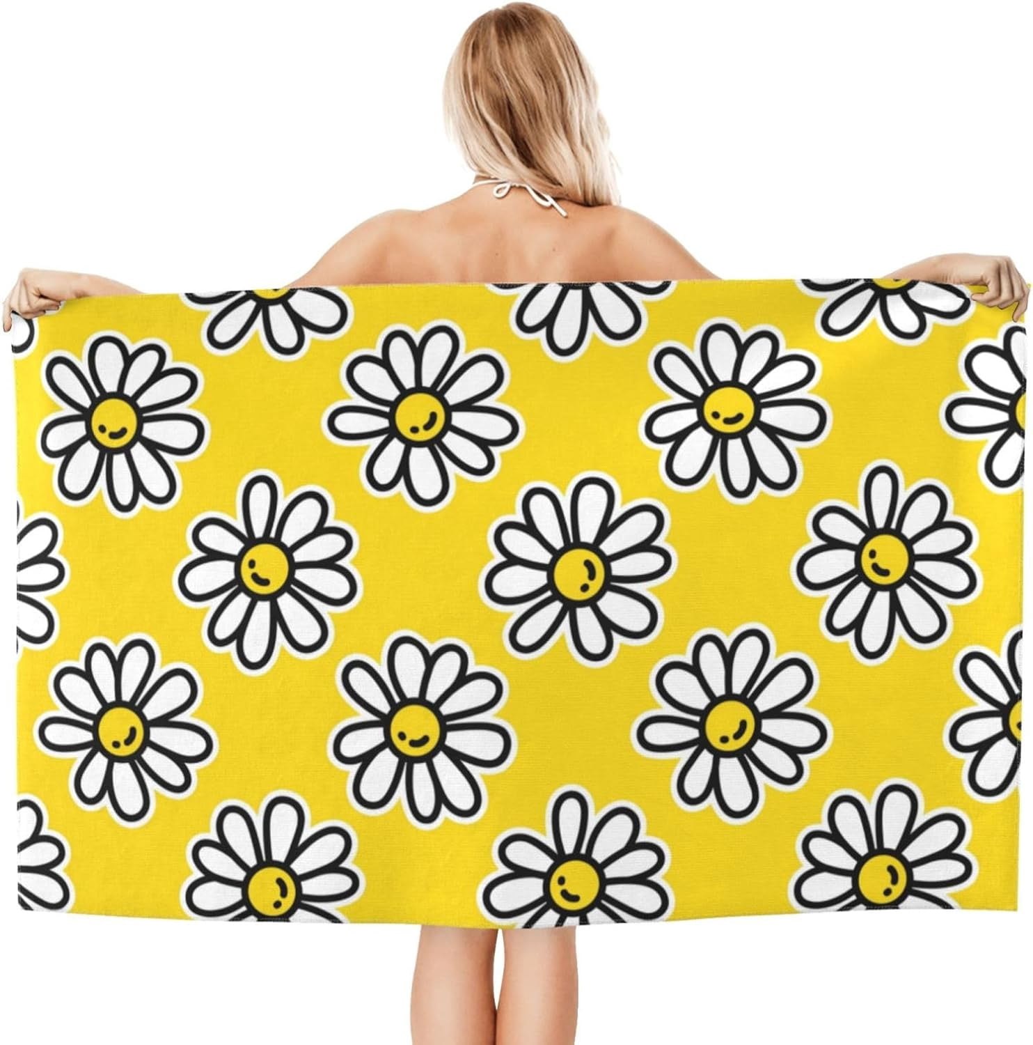 Daisy Flower Large Beach Towel - Plush Thick Cotton Pool Towel, Adult Beach Towels