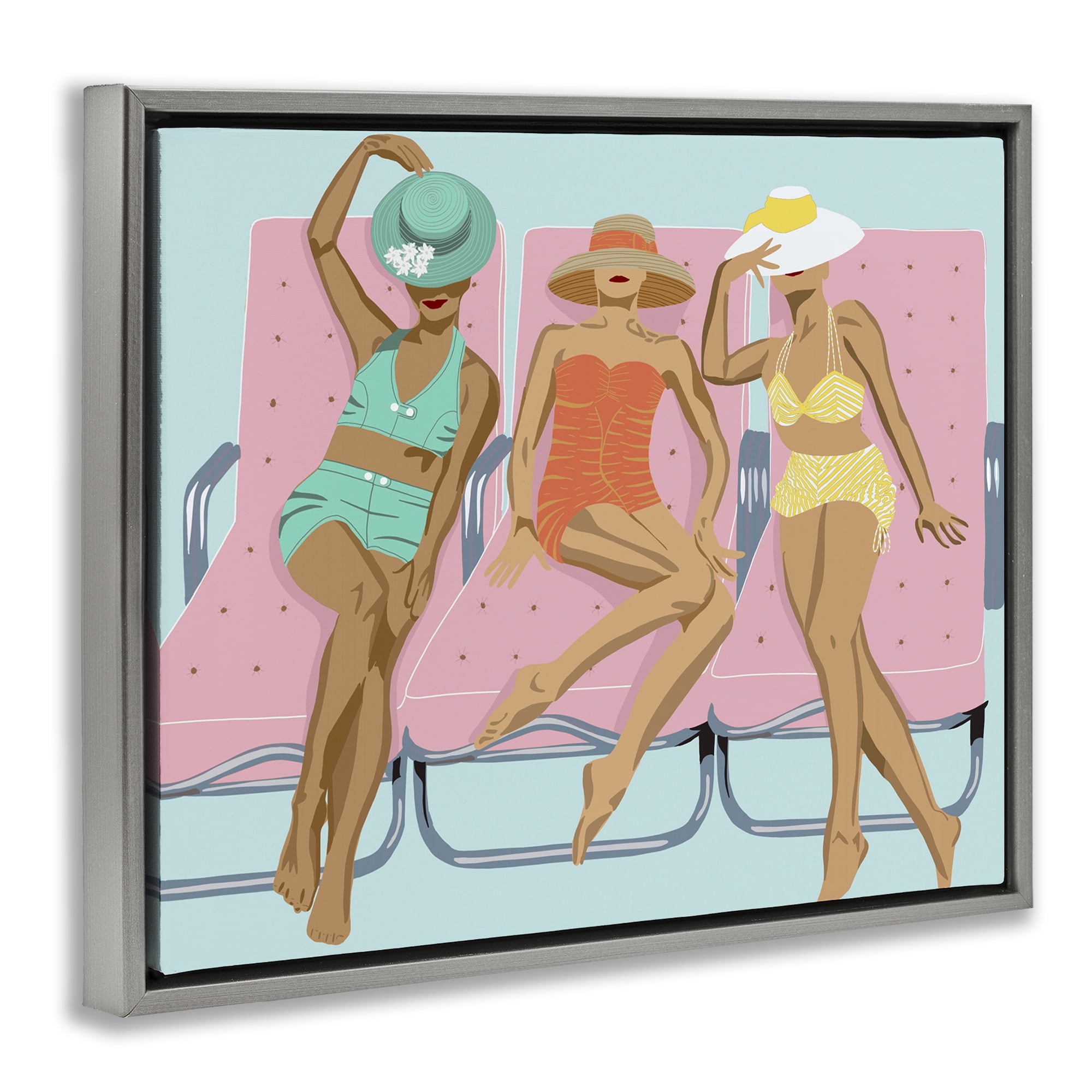 Stupell Industries Glam Beach Friends Novelty Painting Gray Floater Framed Canvas Art Print Wall Art, 21 x 17