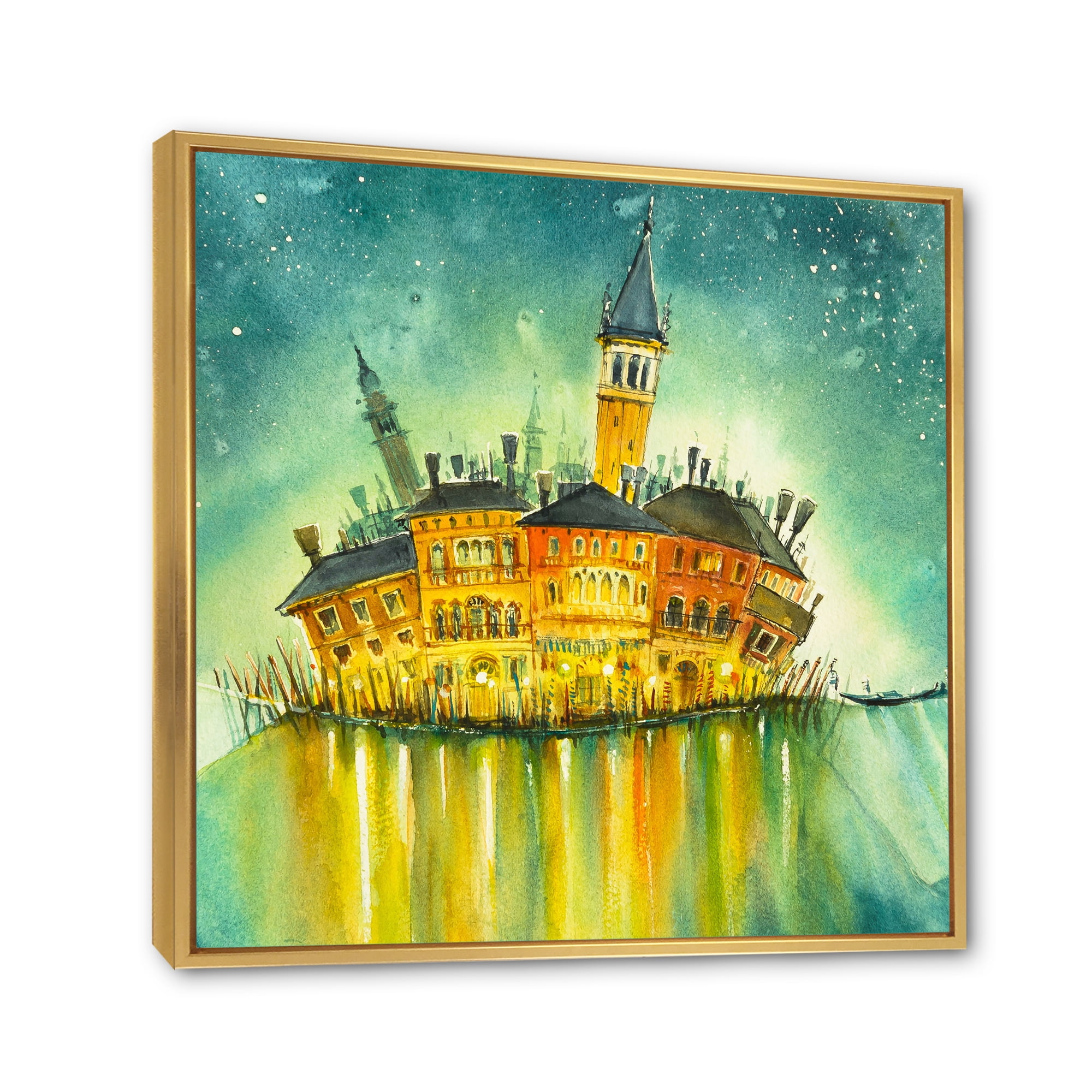 Designart 'Portrait of Idyllic Island of Venice At Night' Modern Framed Canvas Wall Art Print