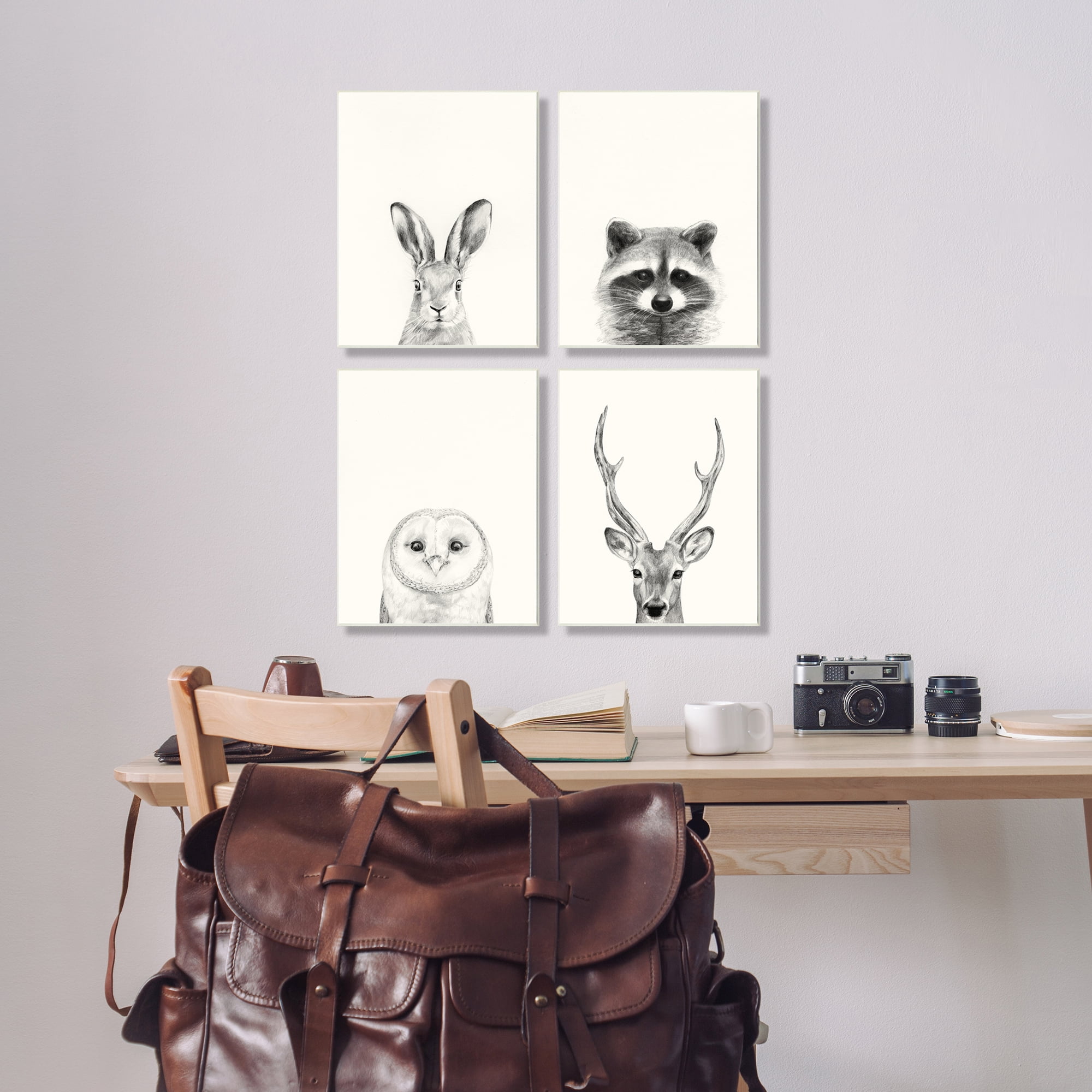 Stupell Industries Woodland Animals Portrait Grey Drawing Design Graphic Art Black Framed Art Print Wall Art Set of 4, 16x20, by Victoria Borges
