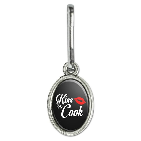 Kiss the Cook Antiqued Oval Charm Clothes Purse Suitcase Backpack Zipper Pull Aid