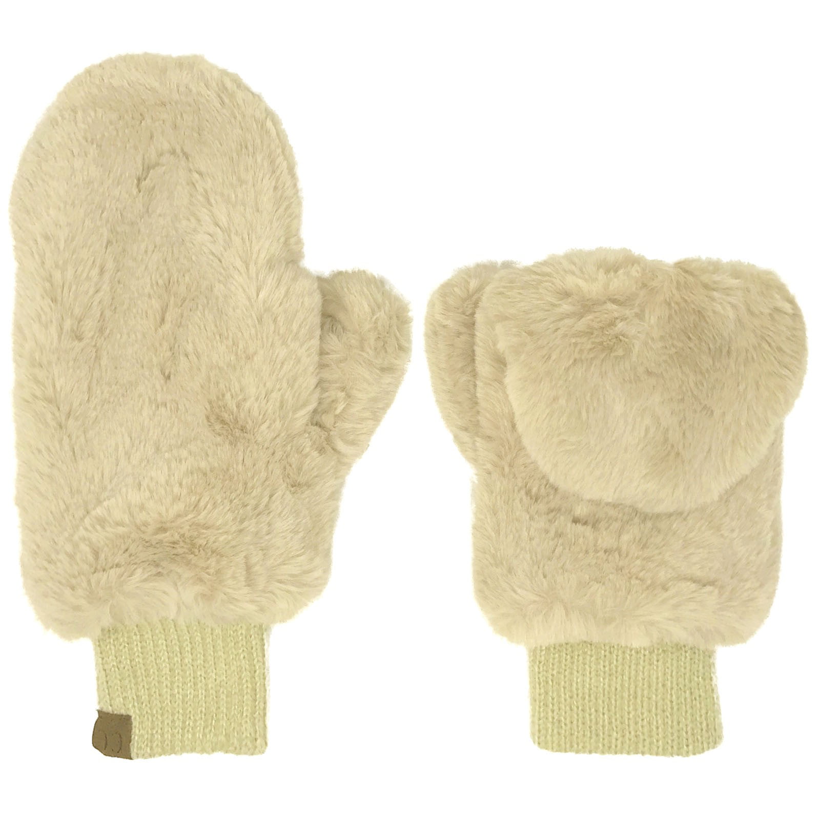 CC Soft Faux Fur Fuzzy Lined Flip Up Down Top Fingerless Mitten Gloves 