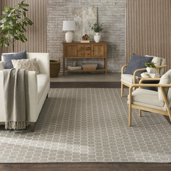 Nourison Reversible Indoor Outdoor 9' x 12' Grey Modern Rug