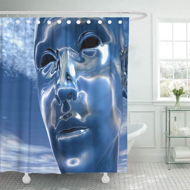 ABPHQTO Cortina de ducha digital con escena futurista de cabeza de niña en 3D con cara azul artificial 160x180 cm