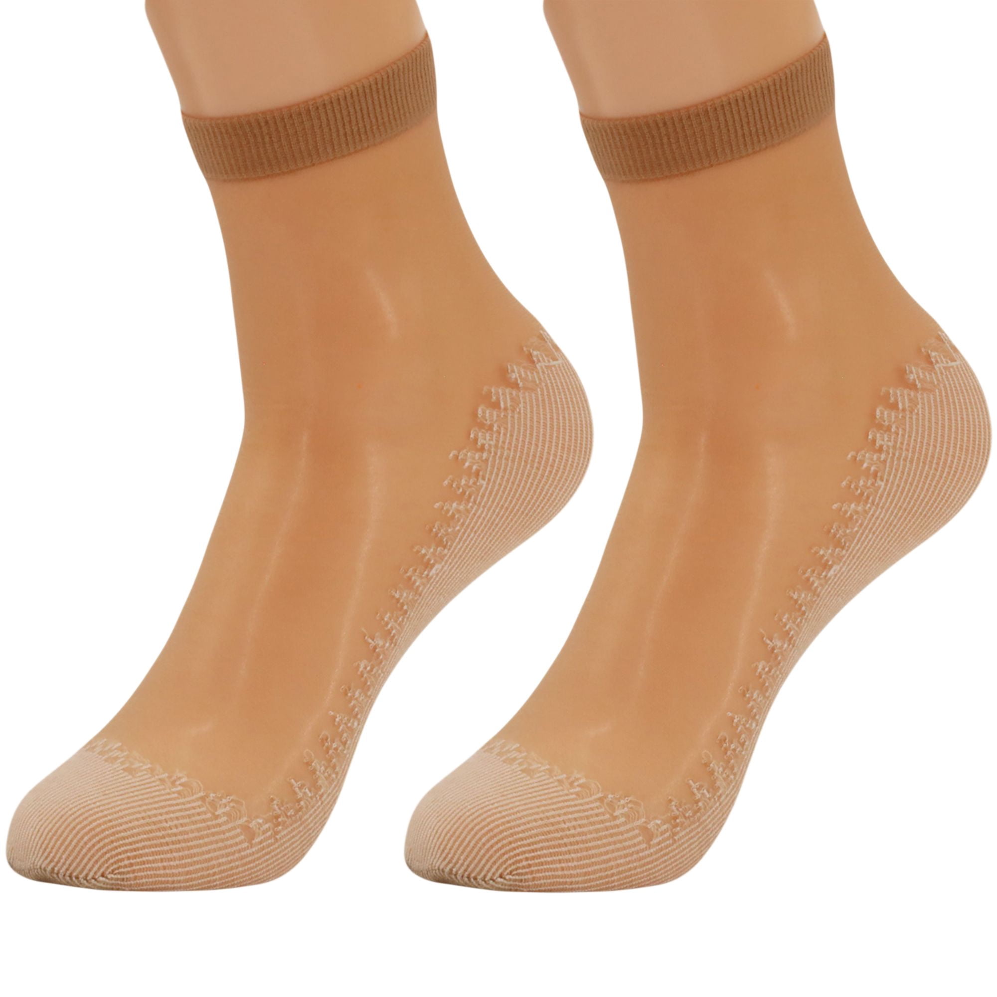 Women's 10-Pack Sheer Ankle Socks - Anti-Slip Cotton Sole & Reinforced Toe, Fits Shoe Size 5-10