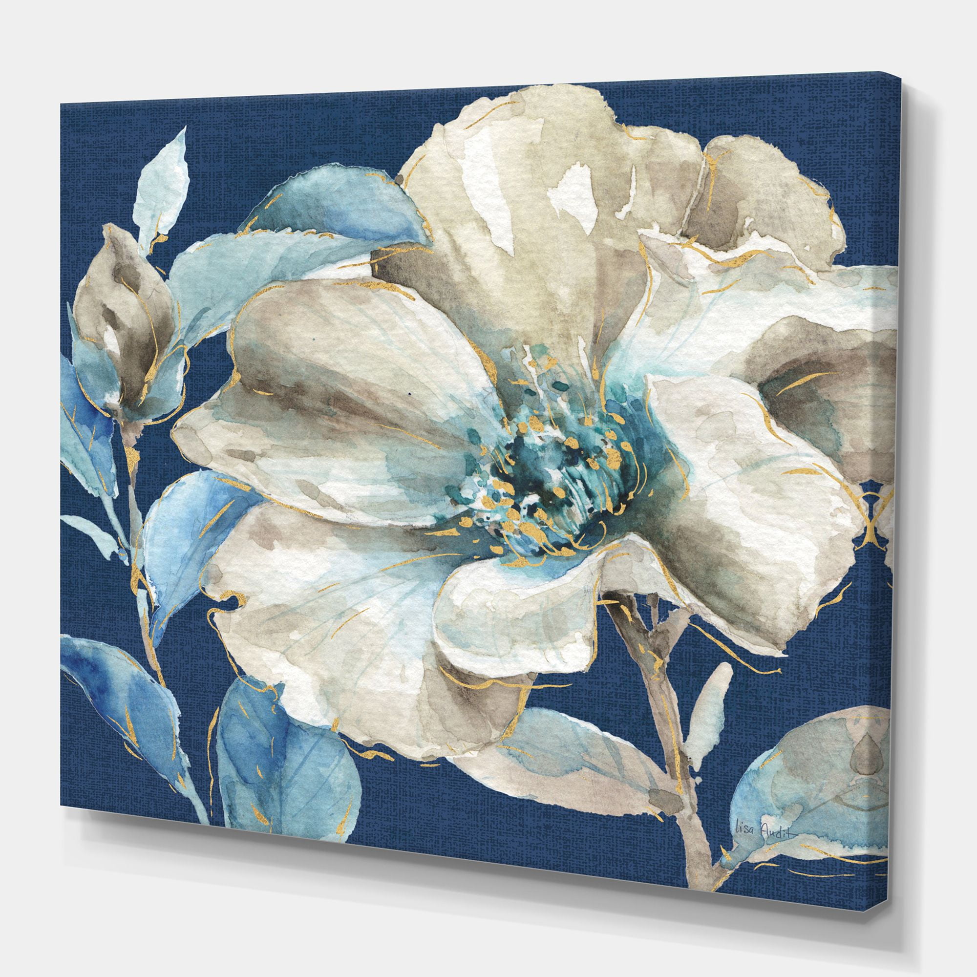 Designart 'Indigold Watercolor Flower I' Farmhouse gallery-wrapped ...