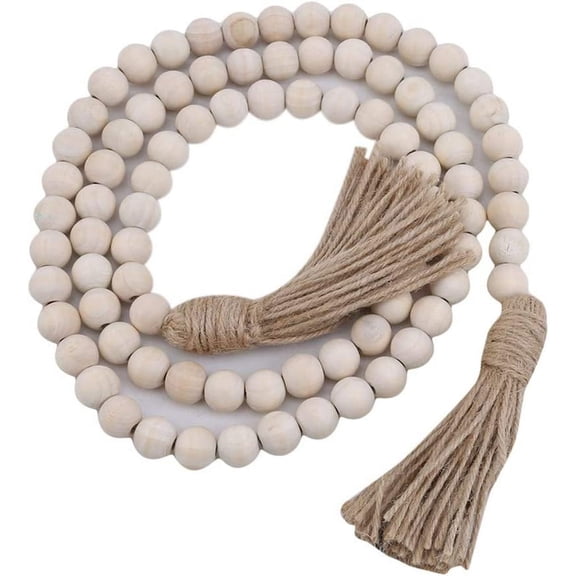 Zhuge  Wood Bead Garland Farmhouse Rustic Country Beads Holiday Decoration Wall Hanging Prayer Beads(Wood Color)