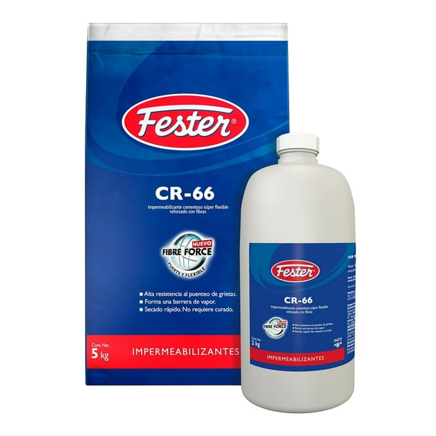 Impermeabilizante Cementoso Súper Flexible Reforzado con Fibras Fester CR-66 Fibre Force 7 KG Gris