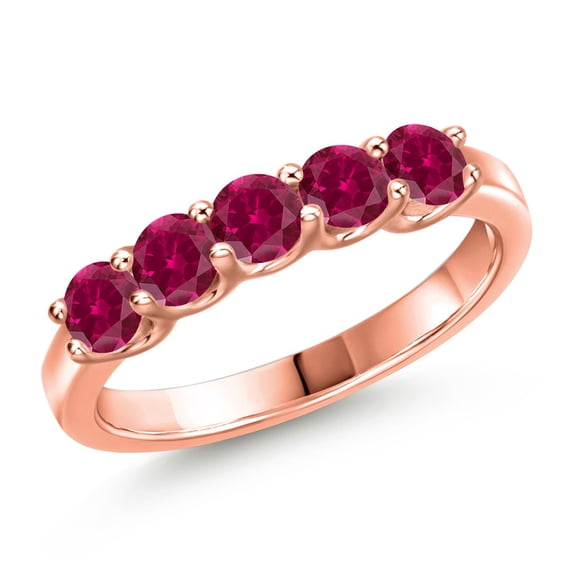 Gem Stone King 18K Rose Gold Plated Silver Red Created Ruby Wedding-Bands Ring for Women | 1.25 Cttw | Round 3.5MM | Gemstone July Birthstone | Size 6