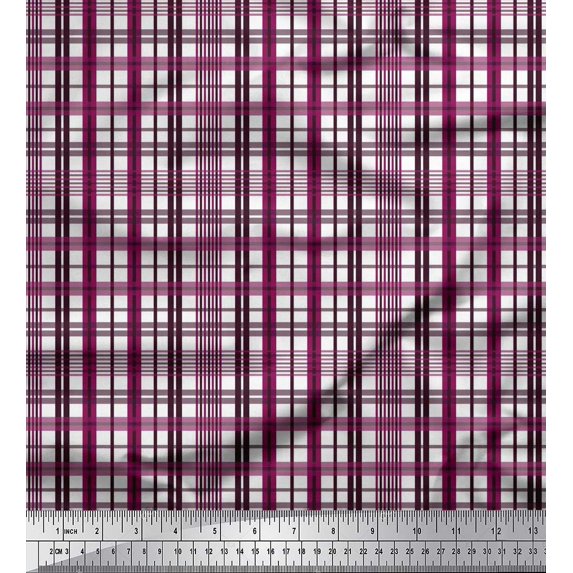Soimoi polyester Crepe Fabric Window Pane Check Print Sewing Fabric Yard 52 Inch Wide
