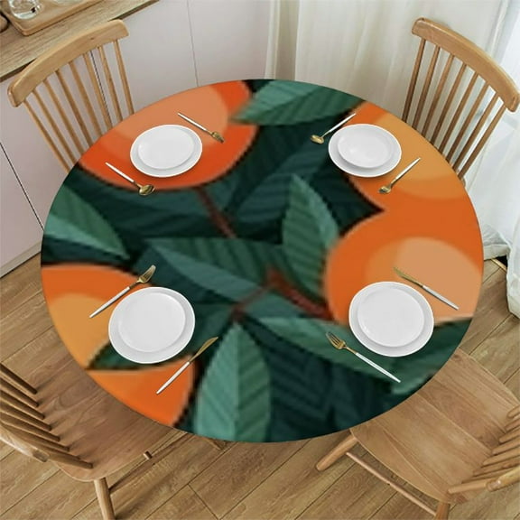Round Tablecloth with Elastic Edge Peach Fitted Table Cover Waterproof Table Cloth for Round Table Indoor Outdoor