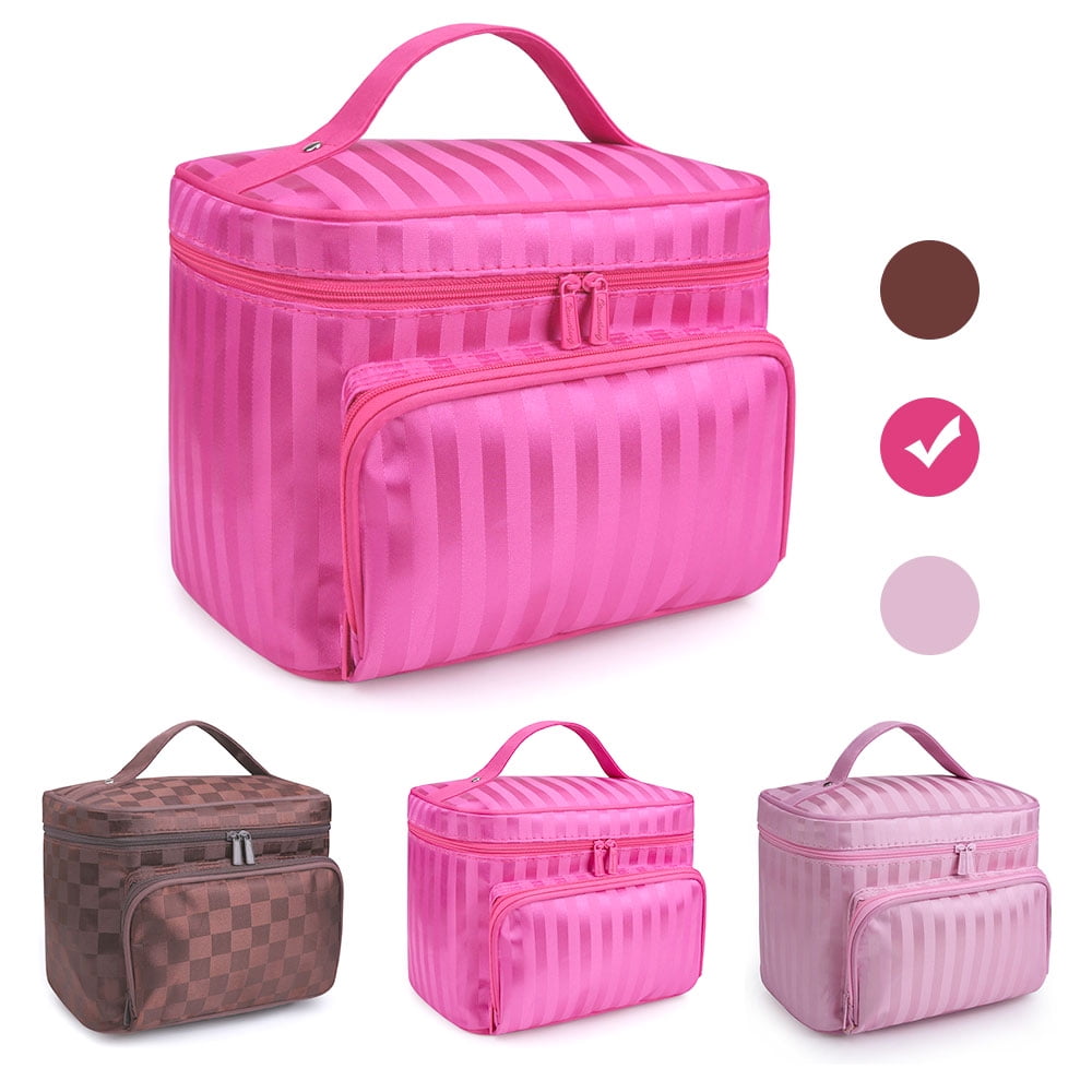  Makeup Bag for women Large Brown Checkered Makeup Bag Cosmetic  Bags for Women Aesthetic Stuff Travel Pouch Bags Purse Essentials : Beauty  & Personal Care