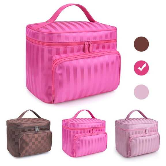 SUPTREE Makeup Bag Travel Cases Cosmetic Bag with Handle for Women Men Travel Organizers Rose Red