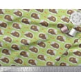 thumbnail image 2 of Soimoi Green Rayon Fabric Leaves,Mushroom & Porcupine Cartoon Printed Fabric 1 Yard 42 Inch Wide, 2 of 3