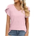 thumbnail image 4 of WIZUTIZ Plus Size Tops for Women Sales Cotton Soft T-shirt Solid Breathable Plus Size Short Sleeve Tshirts Flowy Ladies Blouse Ultra Soft Loose Fit Tee Fashion Vintage V-Neck Tops Hot Pink, 4 of 6