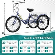 MOONCOOL 24 26 Adult Tricycle, 7 Speed 3 Wheeled Bikes for Adults, Trike Cruiser Bike w/ Large Basket & Maintenance Tools & Shimano Derailleur & Parking Brake Handle