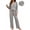 Gray, variant on UVN Fall Womens Pajama Set 2 Piece Long Sleeve V Neck Top and Wide Leg Pant Ladies Soft Matching Lounge Set with Pockets
