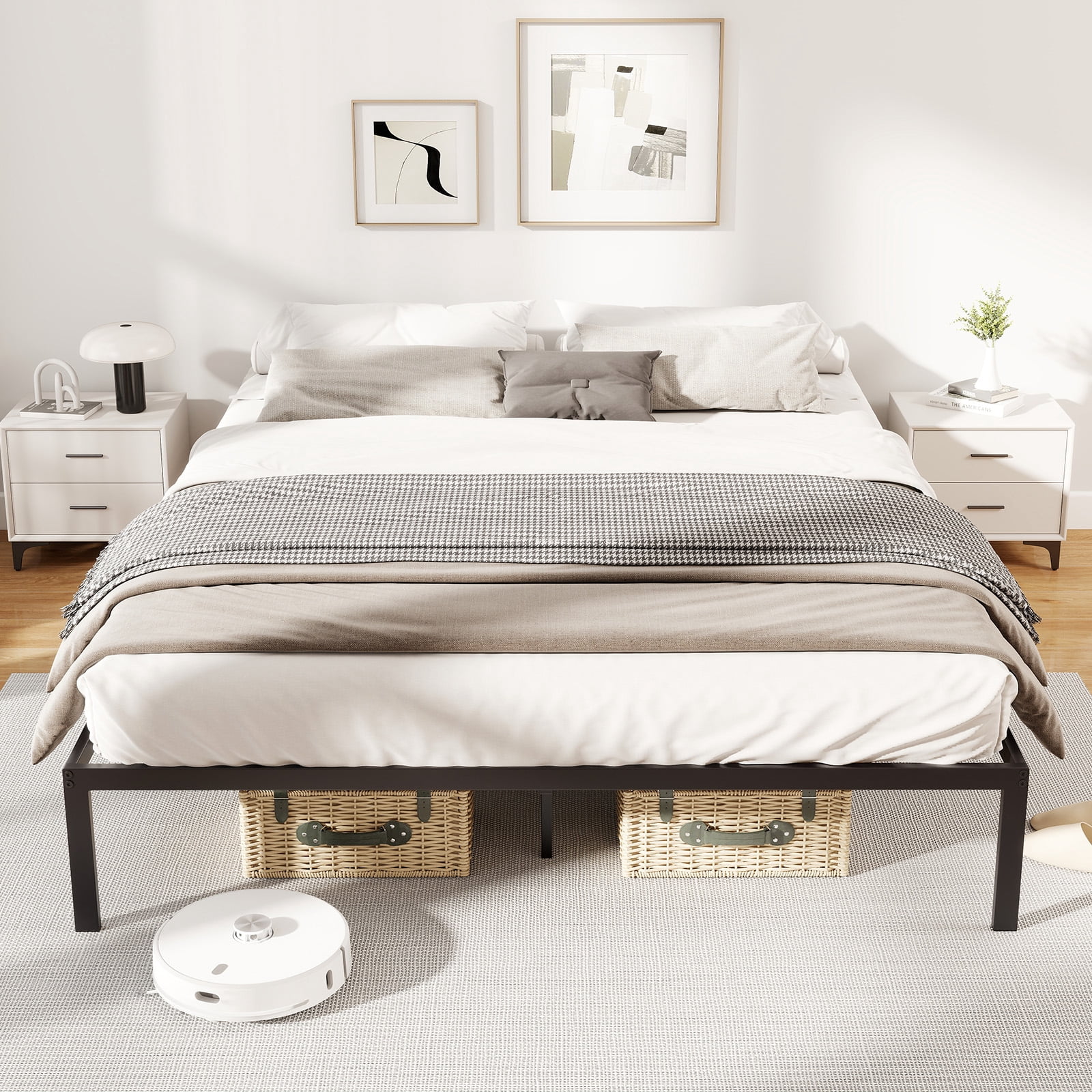 Gymax Queen Size Metal Bed Frame Heavy Duty Support Slats Mattress Foundation