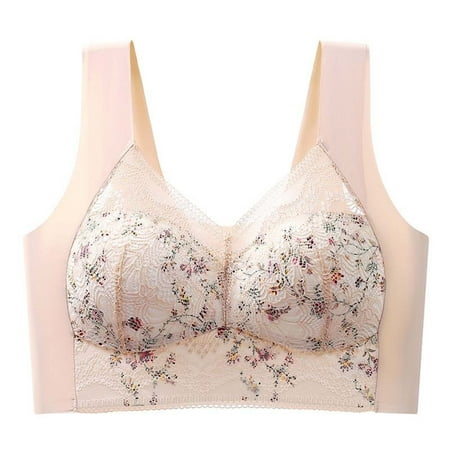 Ousvtion Women s Floral Lace Bra  Full-Coverage Lingerie No Underwire Bralettes Beauty Back Smoothing Bras Push Up Padded Underwear Clearance Deals  Beige XX-Large