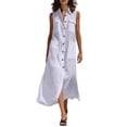 thumbnail image 2 of XiYing Robes pour Femmes, Robe Longue d'Été Décontractée pour Femmes à Col en V Sans Manches, Maxi Fluide avec devant à Boutons et Poches pour Vacances à la Plage, Coupe Ample,, 2 of 7