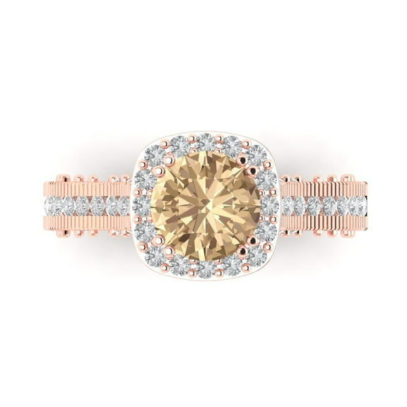 Halo Engagement Ring for Women - 2.37ct Yellow Moissanite in 14K Rose Gold Promise Ring