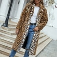 thumbnail image 5 of Honeeladyy Clearance under 5$ Womens Leopard Furry Coat Elegant Long Jacket Over Coat Faux Wool Blend Warm Long Outerwear Lapel Collar Winter Coat, 5 of 9
