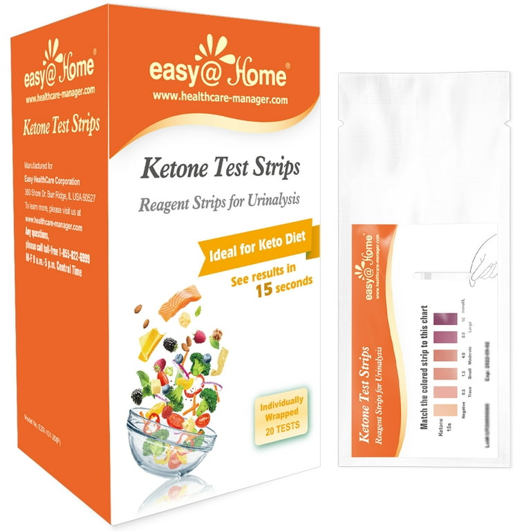 Easy@Home Keto Urine Test Strips, 20 Count in Pouches (KETONE-20P