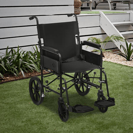 Magshion *FDA APPROVED* Transport Wheelchair, Folding Transport Chair with Swing Away Footrests and Flip Back Backrest for Travel, 300lbs Weight Capacity, Black