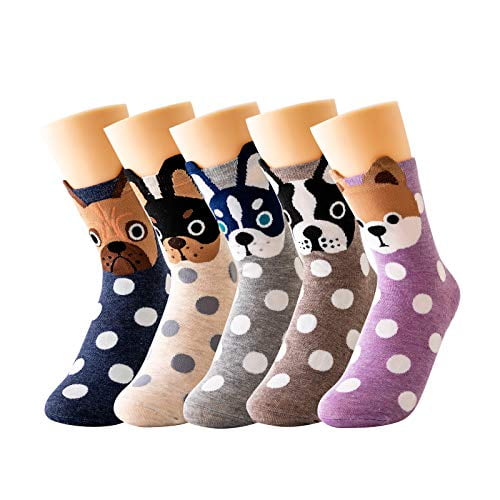 Women Cute Dog Ankle Socks Low Cut Crew Casual Color Soft Cotton 1 Pair Socks 