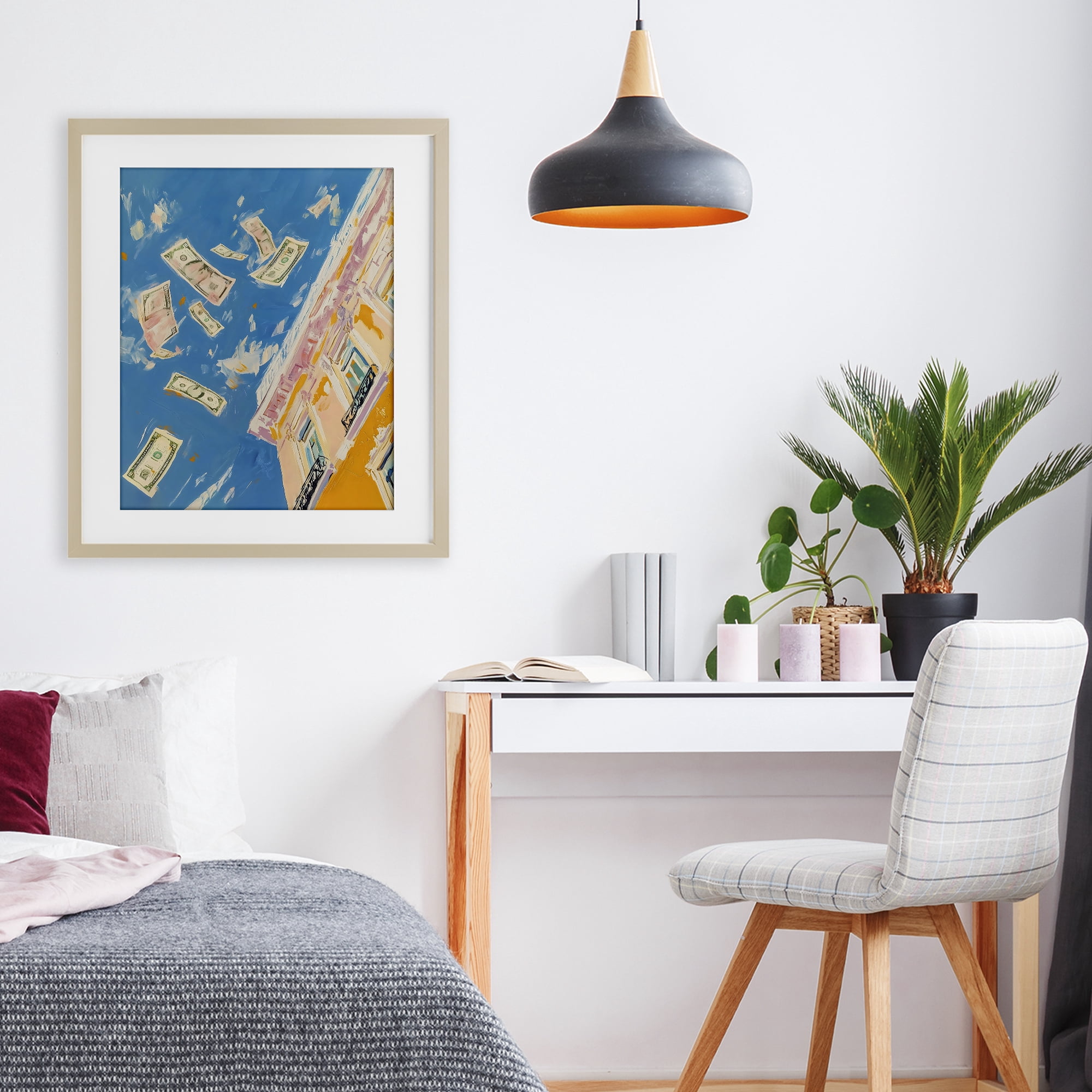 Stupell Industries Money Rain Drifting Past Windows Birch Framed Print Under Glass, design by The Prints Vibe