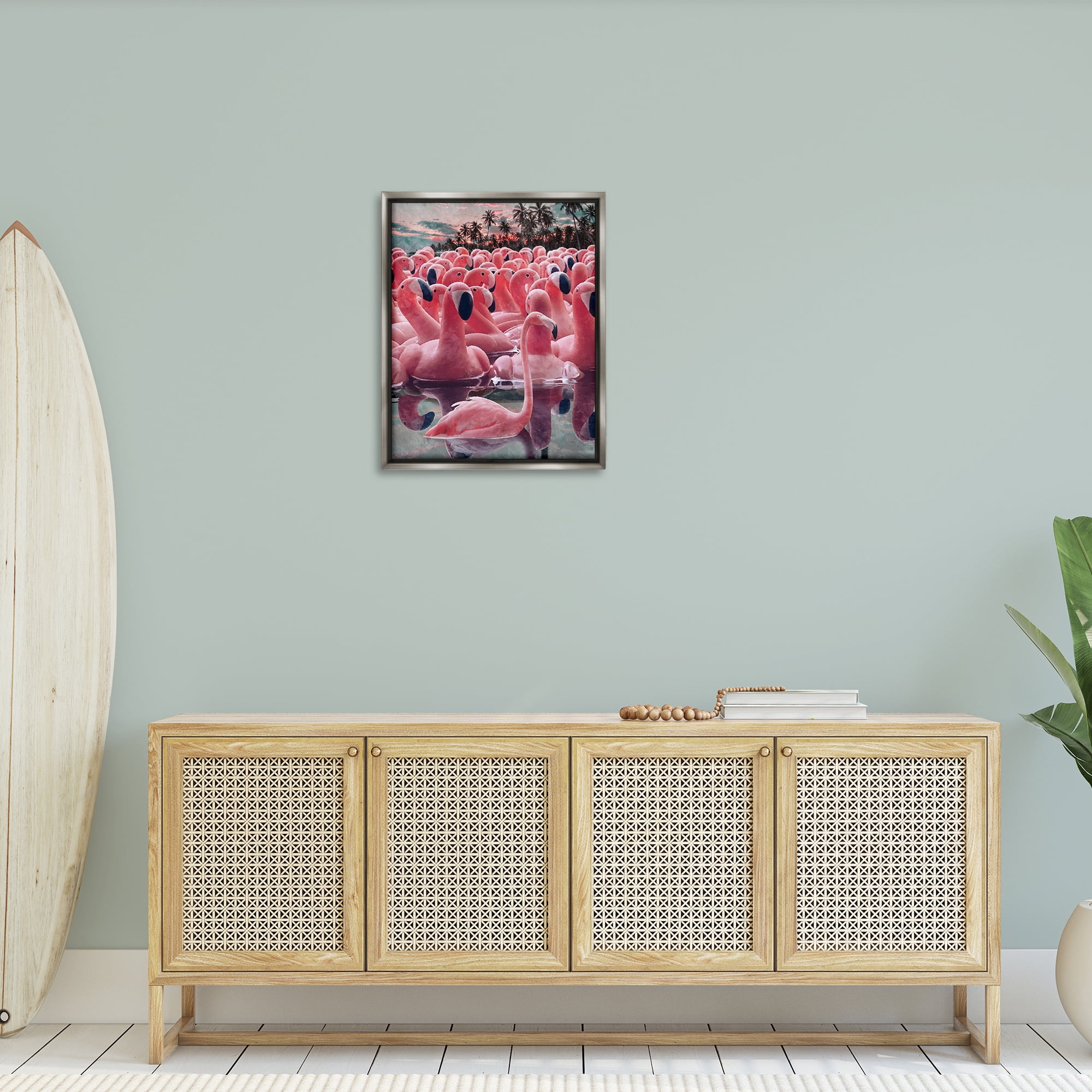 Stupell Industries Flamingo Among Floats Nautical & Beach Painting Gray Floater Framed Canvas Art Print Wall Art, 25 x 31