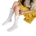thumbnail image 4 of Faithtur Toddler Girls Summer Mesh Socks Solid Color Mid Tube Breathable Hollow Bows Princess Socks, 4 of 5