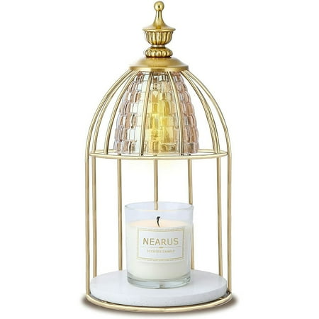 

Candle Warmer Lamp Auto Shut Off And Brightness Heat Level Control With Timer And Dimmable Switch Top-Down Candle Melting With Marble Base And 2 Bulbs(Gold)