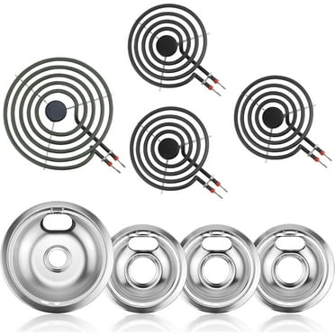MP31YA Electric Range Burner Element Replacement MP15YA(6") MP21YA(8") & Stove Burner Drip Pans W10196405(8”) W10196406(6”) for Whirlpool Kenmore Maytag Amana