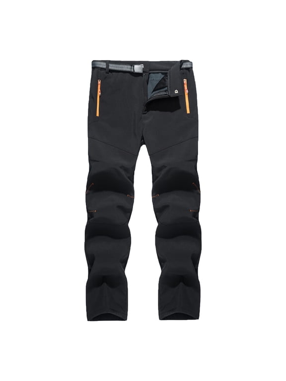 Men's Outdoor Color Blocking Slim Charging Pants Plush Warm Windproof Elastic Soft Shell Pants Wearable Pants Lightweight Hiking Travel Pants