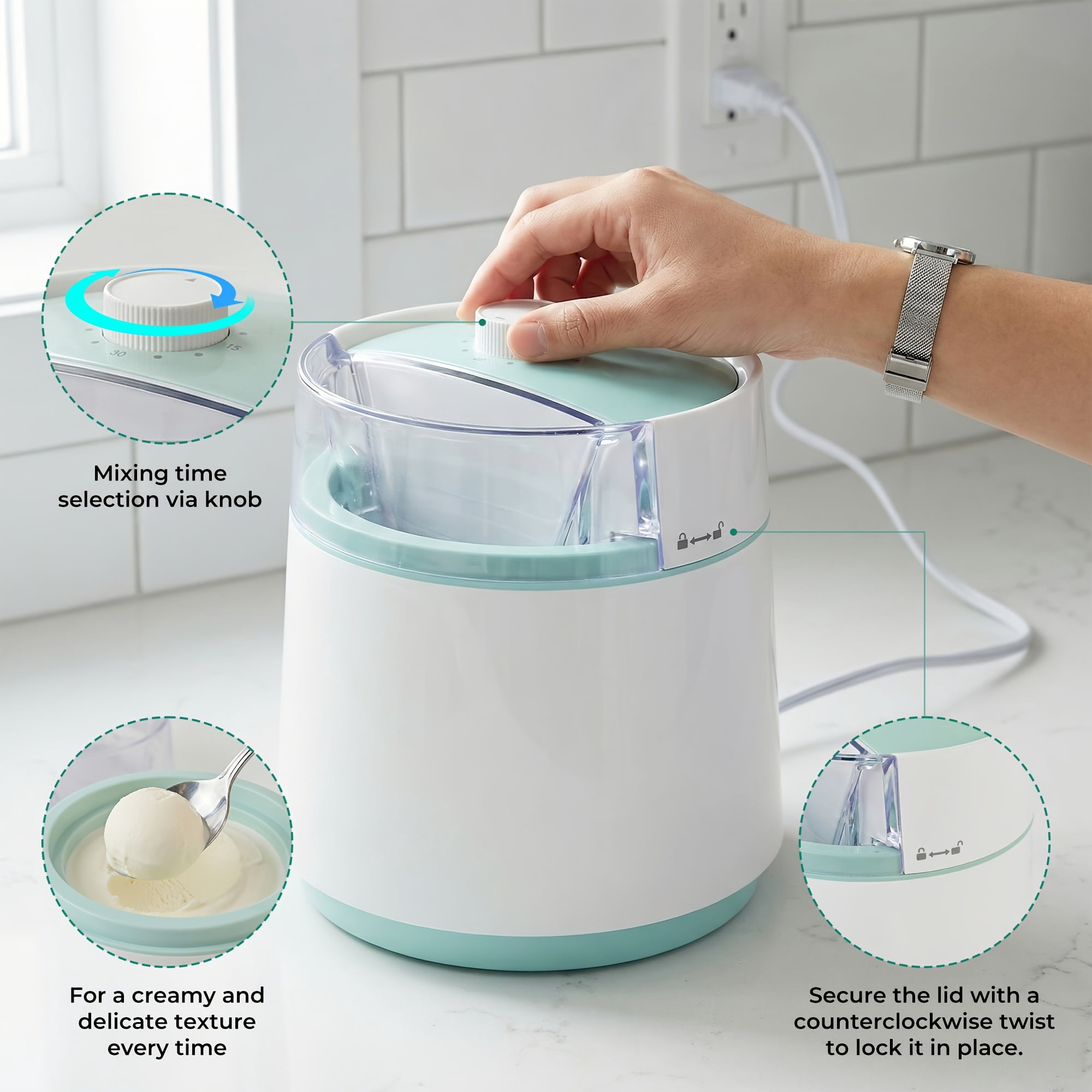 Fanruina Large Capacity Stainless Steel Ice Cream Maker with LED Display, 67.63oz & 27.05oz Optional, Easy Operate and Clean, Homemade Healthy Ice Cream