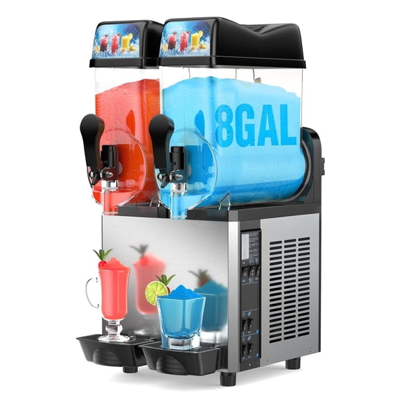 Joreek 8 Gal/30L Commercial Margarita Machine with LED Light 15L×2 Tanks Commercial Frozen Drink Machine Stainless Steel Margarita Smoothie Maker for Wine Cocktails, Daiquiri Juice, Coffee